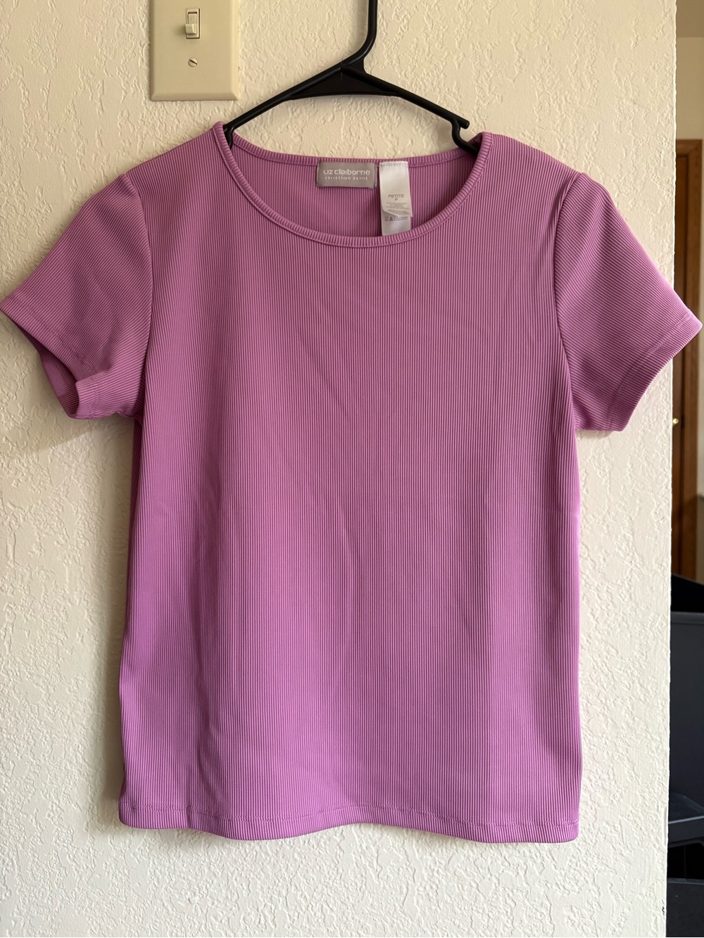 Liz Claiborne Short Sleeve Ribbed Tee - Lavender